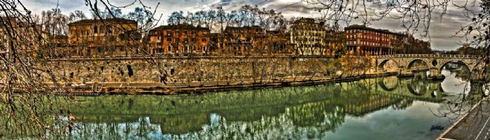 Bridge On The Tiber River - Panoramik Hdr - Rome