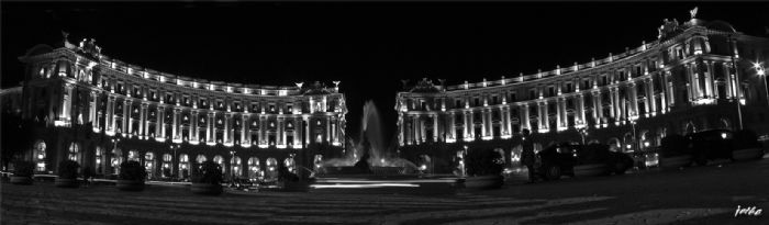 Rome - Repubblica - Black-white Night Panoramik